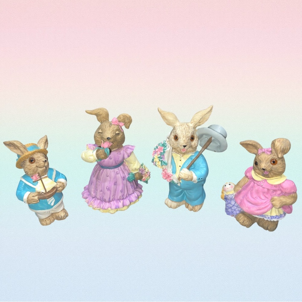 Mervyns Easter Bunny Rabbit Family Figurines Set of 4 Vtg 1992